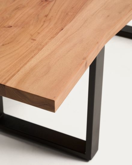 Скамейка Uxue из массива акации с черными стальными ножками, 140 x 45 см