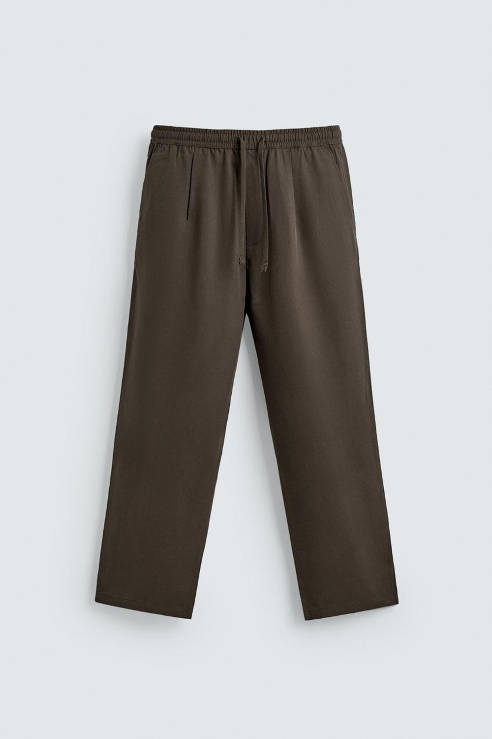 ZARA БРЮКИ REGULAR FIT ИЗ 100% ЛИОЦЕЛЛА, СЕРО-КОРИЧНЕВЫЙ