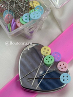 Булавки портновские с головками-пуговичками, 46 мм, 55 шт, разноцветные в кейсе