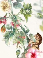 Наклейка интерьерная на холодильник Цветы и бабочки