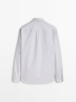 Massimo Dutti Хлопковая рубашка классического кроя в полоску, голубовато-серый