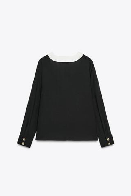 ZARA ТОП С КОНТРАСТНОЙ ОТДЕЛКОЙ, ЧЕРНЫЙ
