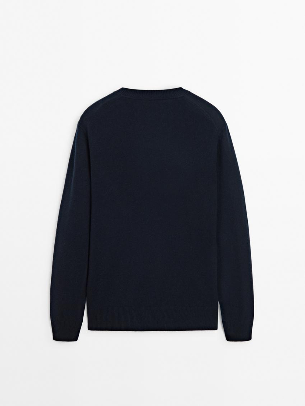 Massimo Dutti Джемпер из 100% кашемира с круглым вырезом, темно-синий