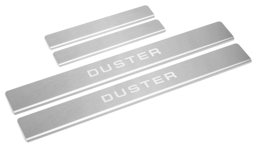 Накладки на пороги Rival для Renault Duster II 2021-н.в., нерж. сталь, с надписью, 4 шт., NP.4706.3