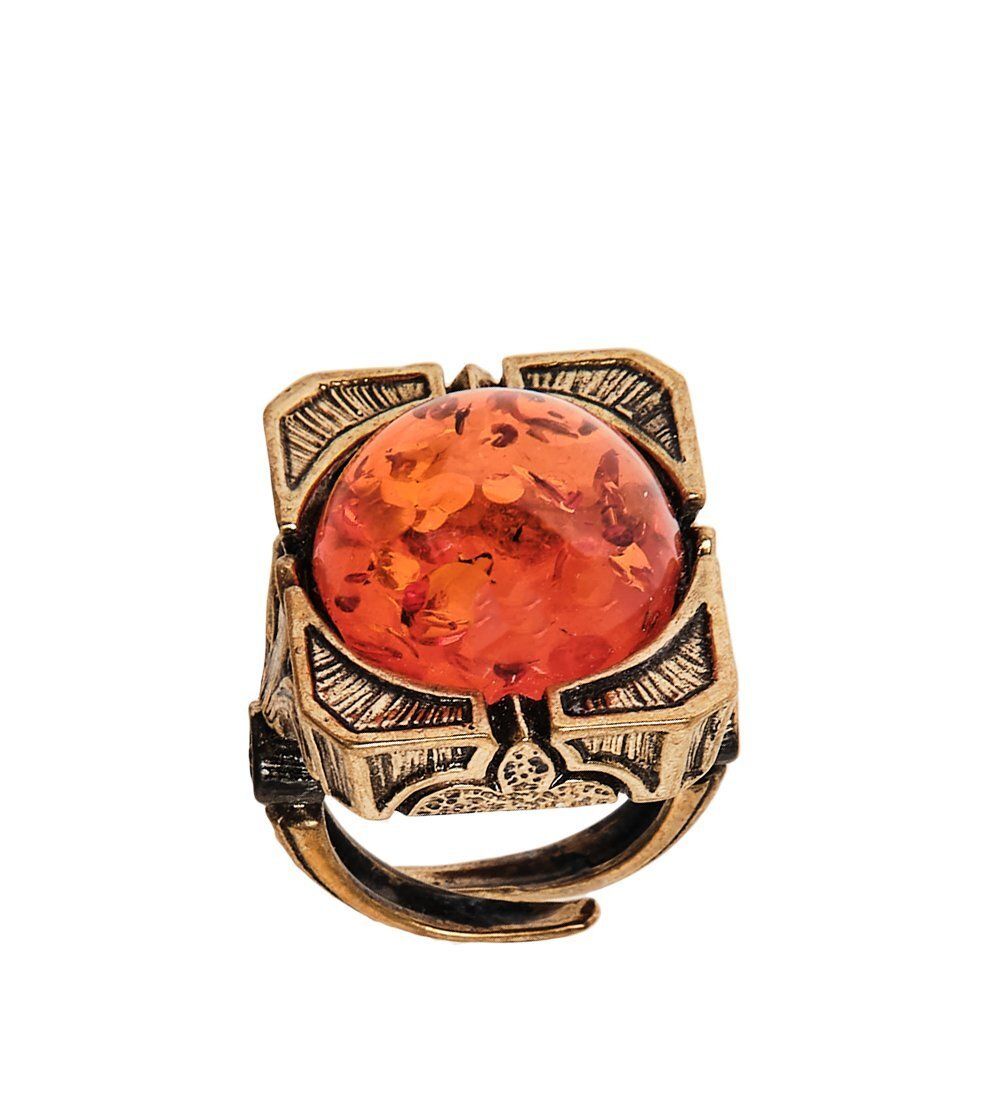 AM-2465 Кольцо «Лилии» (латунь, янтарь)