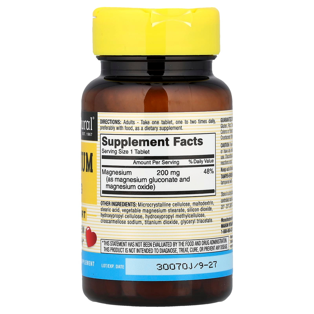 Mason Natural, Магний, 200 мг, 100 таблеток