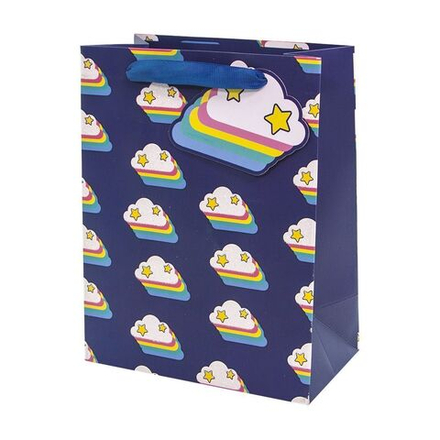 Пакет подарочный, Радужные облака, с блестками, 32*26*12 см, 1 шт.