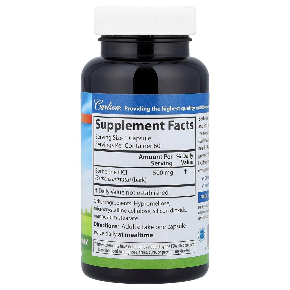 Carlson, Берберин, 500 мг, 60 вегетарианских капсул