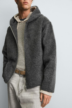 ZARA КУРТКА-РУБАШКА С КАПЮШОНОМ, СЕРЫЙ