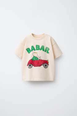 ZARA ФУТБОЛКА С ПРИНТОМ BABAR™, СВЕТЛО-БЕЖЕВЫЙ