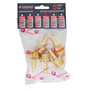 Штуцер пневматический наруж. резьба 1/2''- ''елочка''8мм, к-т 5шт. Forsage F-MH08/05K