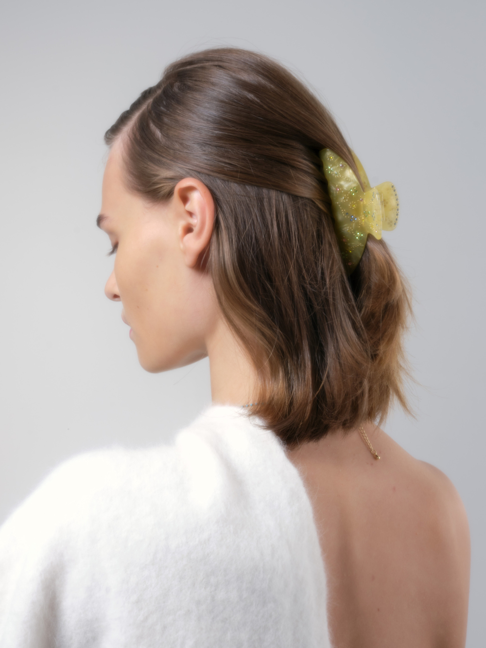 Заколка краб россыпь циркониев, желтая