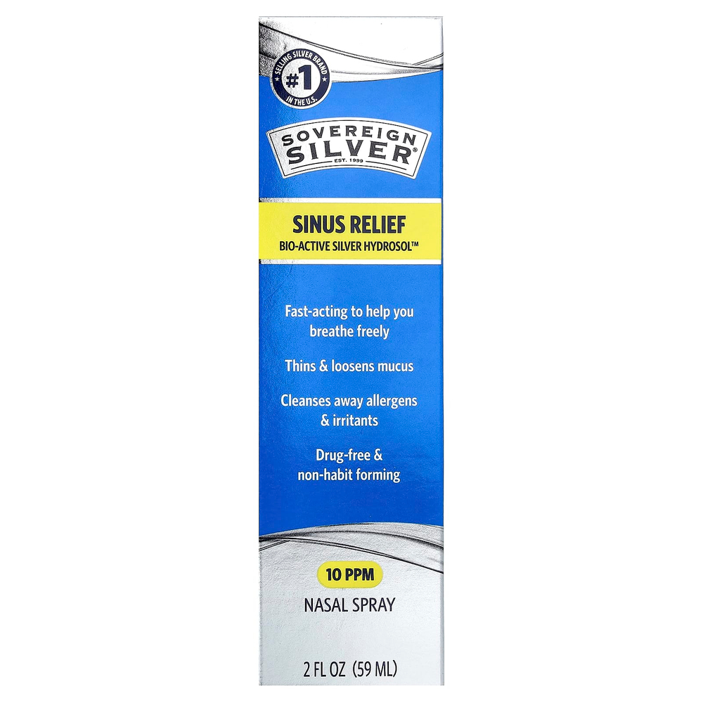 Sovereign Silver, Bio-Active Silver Hydrosol™, назальный спрей, средство для облегчения заложенности носа, 10 част./млн, 59 мл (2 жидк. унции)