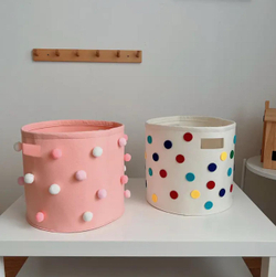 Корзина для игрушек 30х35 Круглая Розовая бубоны