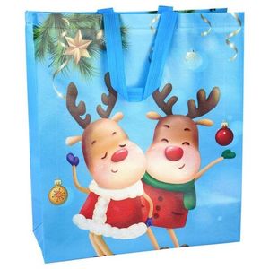 Сумка новогодняя Казахстан 36*32*12 см шоппер Два Оленя голубой  1 шт 12 шт/упак