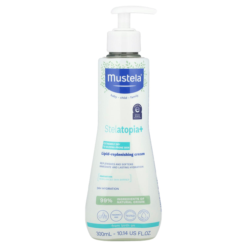Mustela, Family, Stelatopia + восстанавливающий липиды крем, для очень сухой и склонной к экземе кожи, 300 мл (10,14 жидк. Унции)