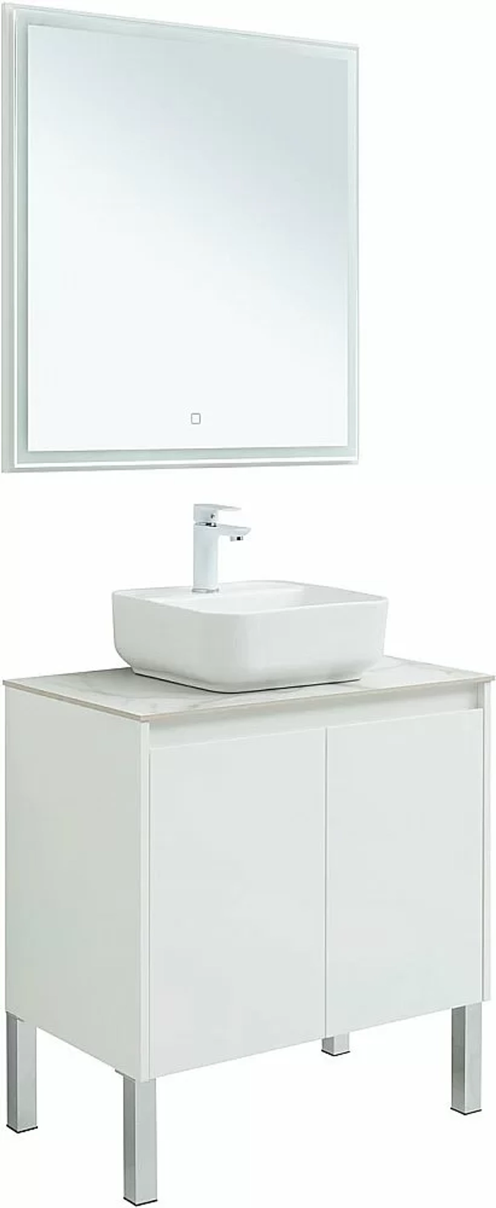 Тумба с раковиной Aquanet Nova Lite 75 с зеркалом, 2 дверцы белый глянец