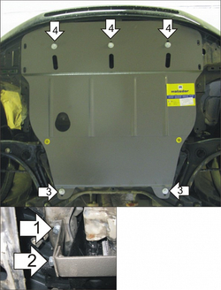 Защита картера Двигателя, КПП. 2 мм, Сталь. для Mitsubishi Colt 2004-2008 MOTODOR.01312