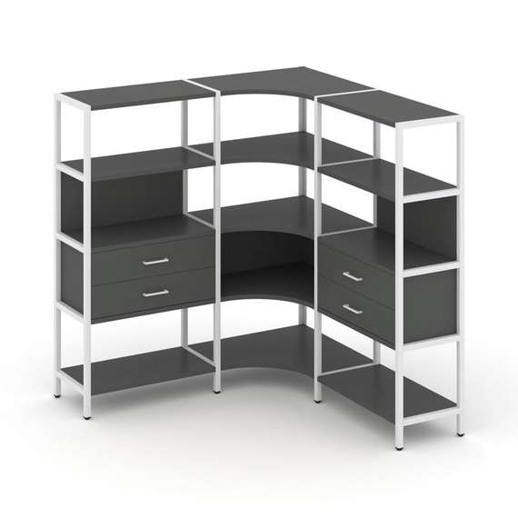 Shelf System Трехсекционный угловой стеллаж четырехярусный с ящиками SN.STMU-431 Антрацит/Металл Бел