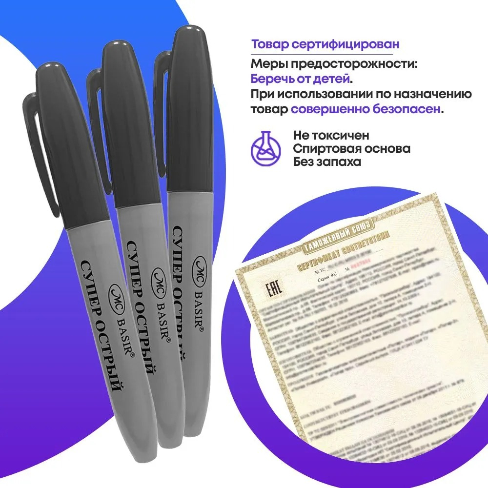 Перманентные черные маркеры, набор 12 шт, MC-Basir, корпус 21 мм, комплект спиртовых несмываемых и нестираемых маркеров (водостойких фломастеров) с пулевидным наконечником 3 мм