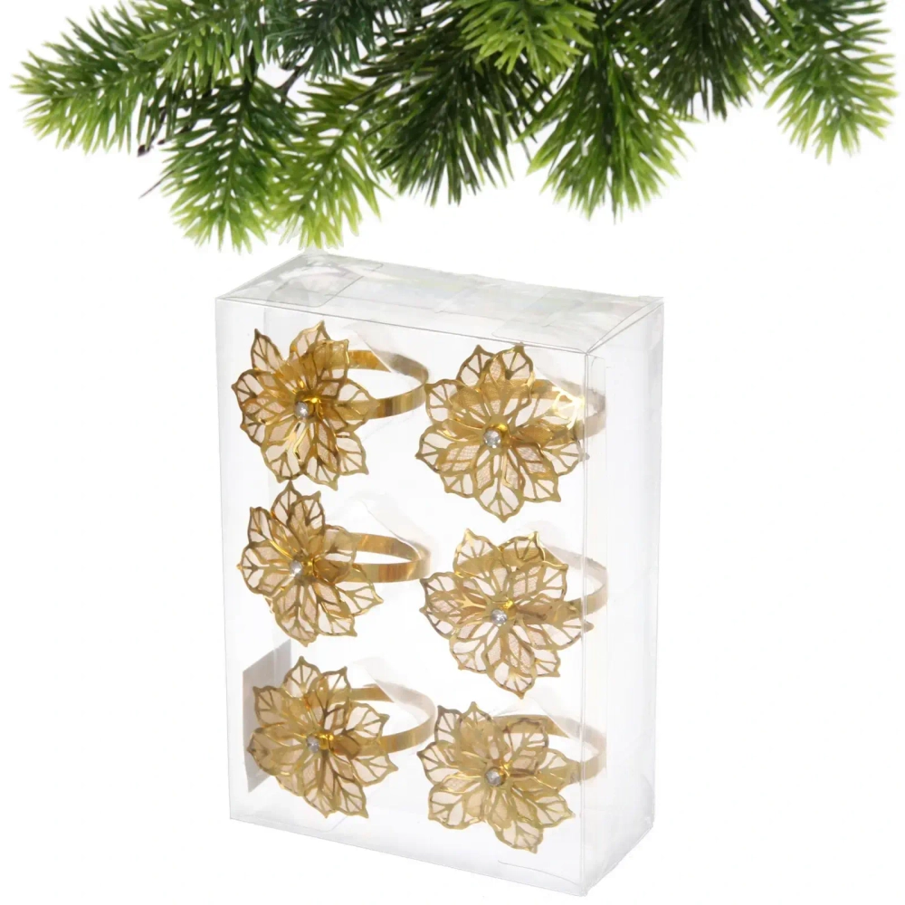 Набор колец для салфеток 6шт «Пуансеттия»4,5*4,5см, золото