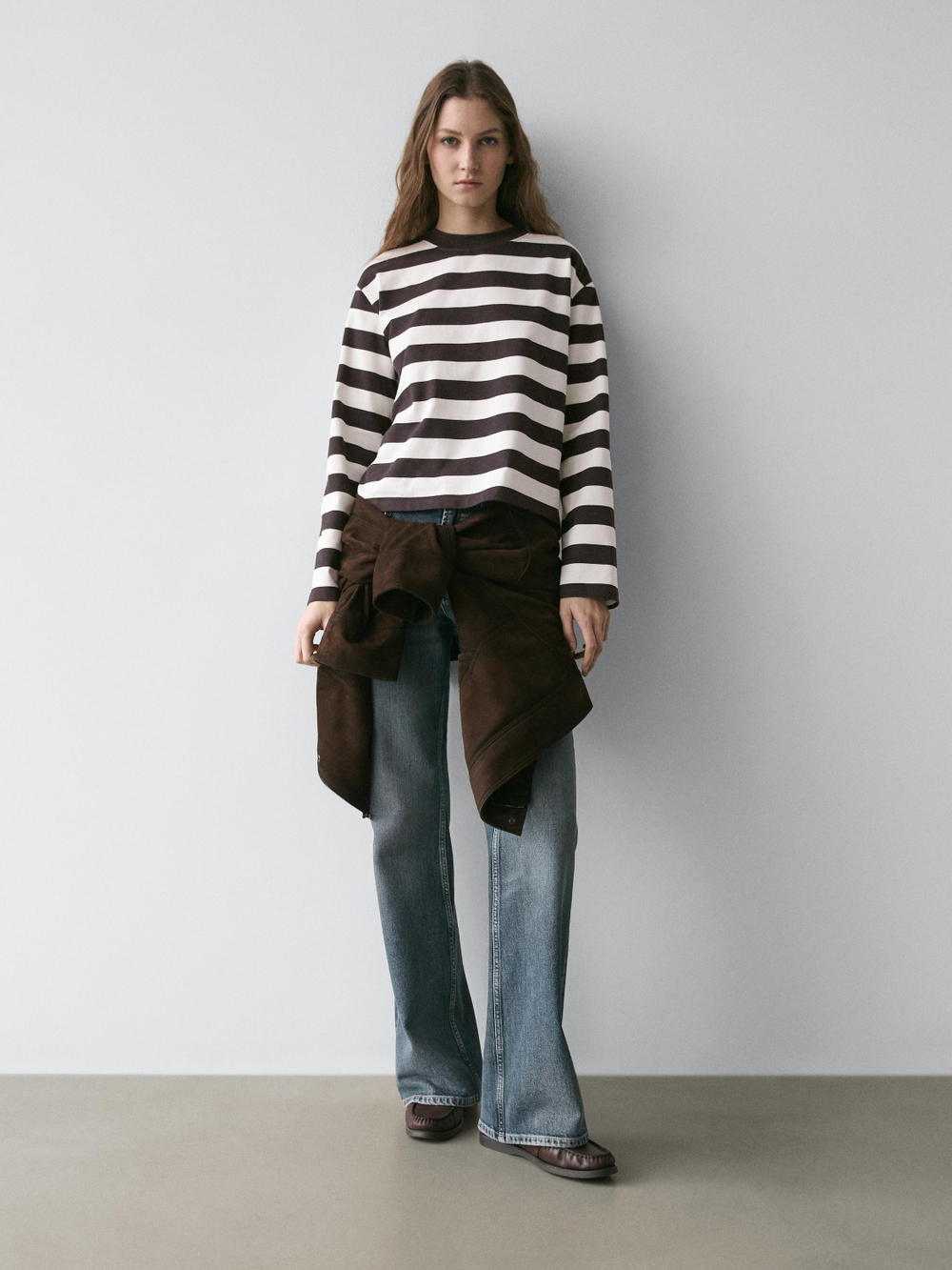 Massimo Dutti Хлопковая футболка, коричневый