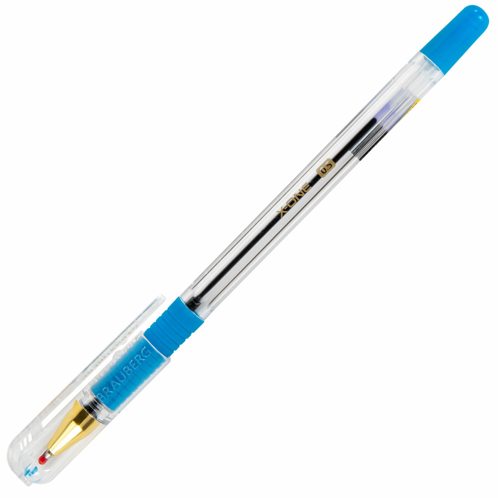 Ручка шариковая с грипом BRAUBERG "X-ONE", СИНЯЯ, корпус прозрачный, узел 0,5 мм, линия письма 0,35 мм