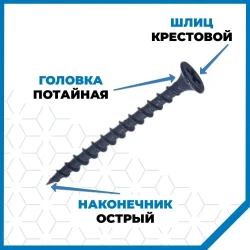 Саморезы Стройметиз гипрок-дерево 4.2х65, сталь, покрытие - фосфат, 100 шт.