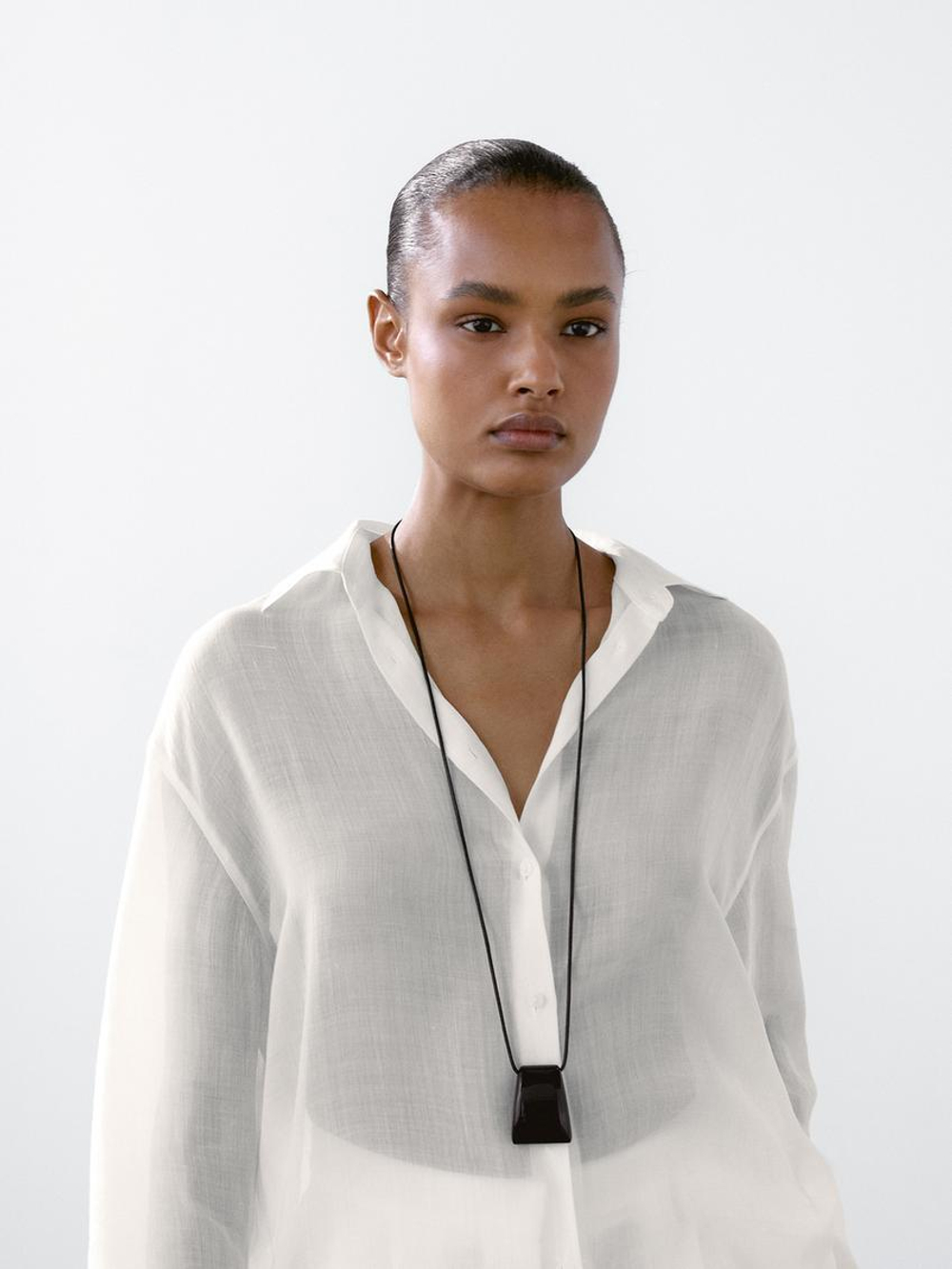 Massimo Dutti Рубашка свободного кроя из смесовой ткани рами, белый