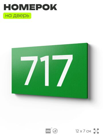Номер на дверь 717, табличка на дверь для офиса, квартиры, кабинета, аудитории, склада, зеленая 120х70 мм, Айдентика Технолоджи
