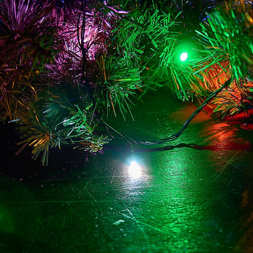 ULD-S1000-100-DGA MULTI-3 IP20 Гирлянда светодиодная. 10м. 100 светодиодов. Белый. желтый. зеленый. красный. розовый. синий свет. Провод зеленый. ТМ Uniel