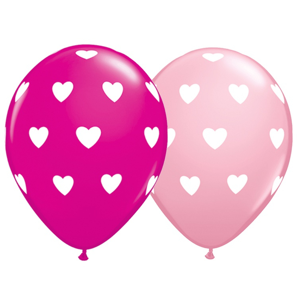 Шар латексный 28см Сердца большие (Розовый)