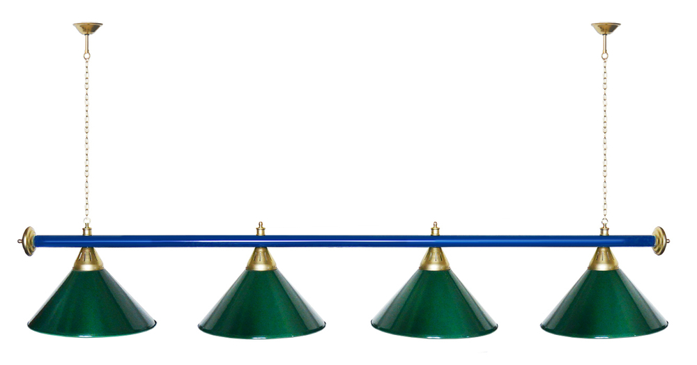 Лампа STARTBILLIARDS 4 пл. (плафоны зеленые,штанга золотая,фурнитура золото)