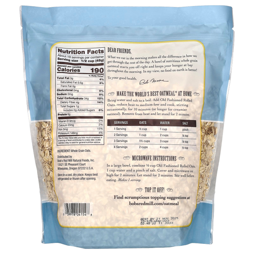 Bob's Red Mill, Old Fashioned Rolled Oats, цельнозерновые, 907 г (32 унции)