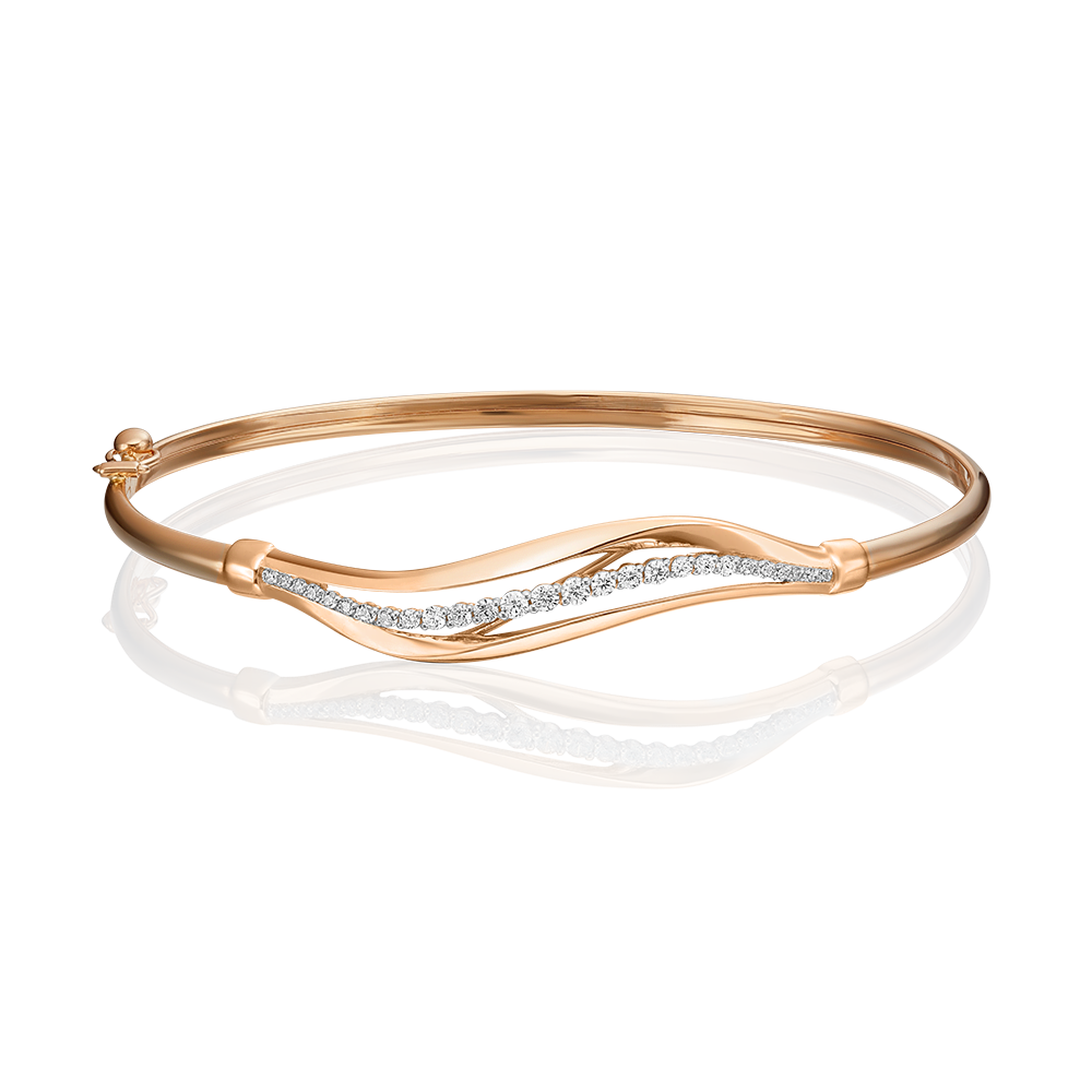 Браслет жесткий из красного золота с фианитами