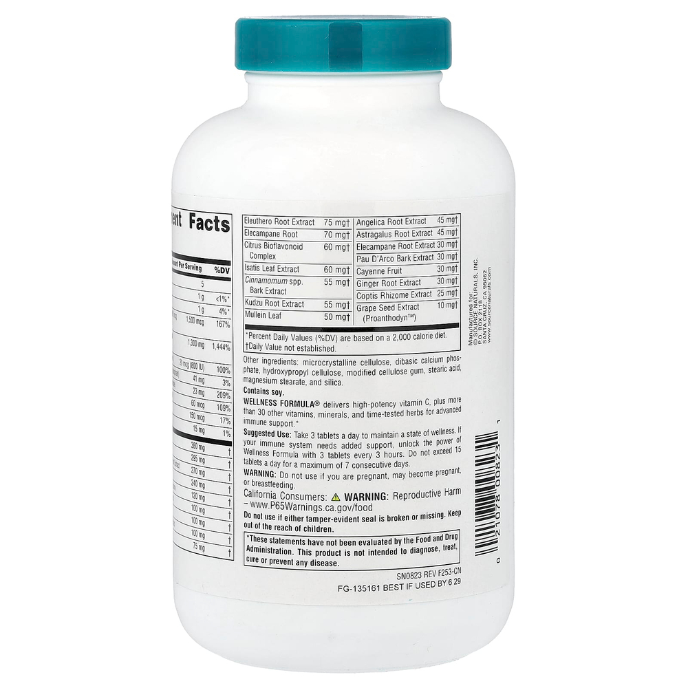 Source Naturals, Wellness Formula®, улучшенная поддержка иммунитета, 180 таблеток