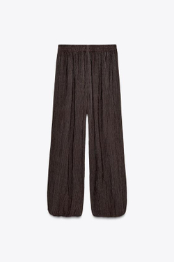 ZARA БРЮКИ-БАЛЛОНЫ ИЗ РЕЛЬЕФНОЙ ТКАНИ, ШОКОЛАДНЫЙ