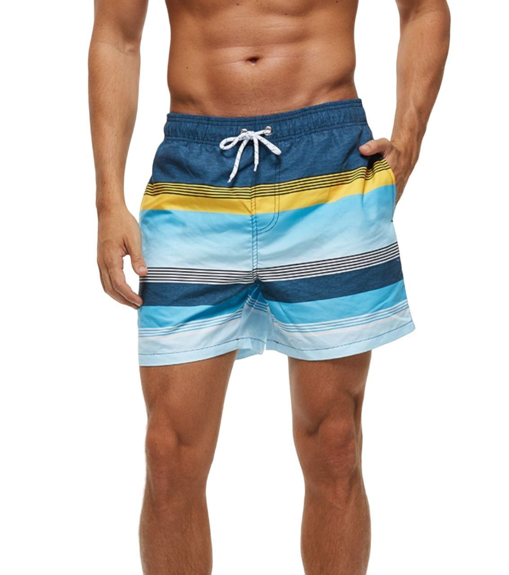 Сине-голубые пляжные шорты в полоску (Размер: 4X) (Цвет: синий)