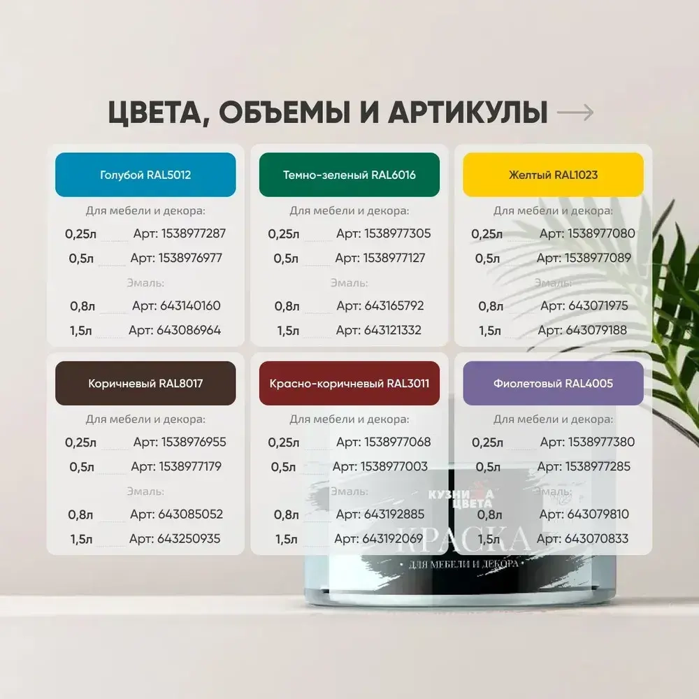 Краска для мебели и дерева без запаха Слоновая кость 0.8л