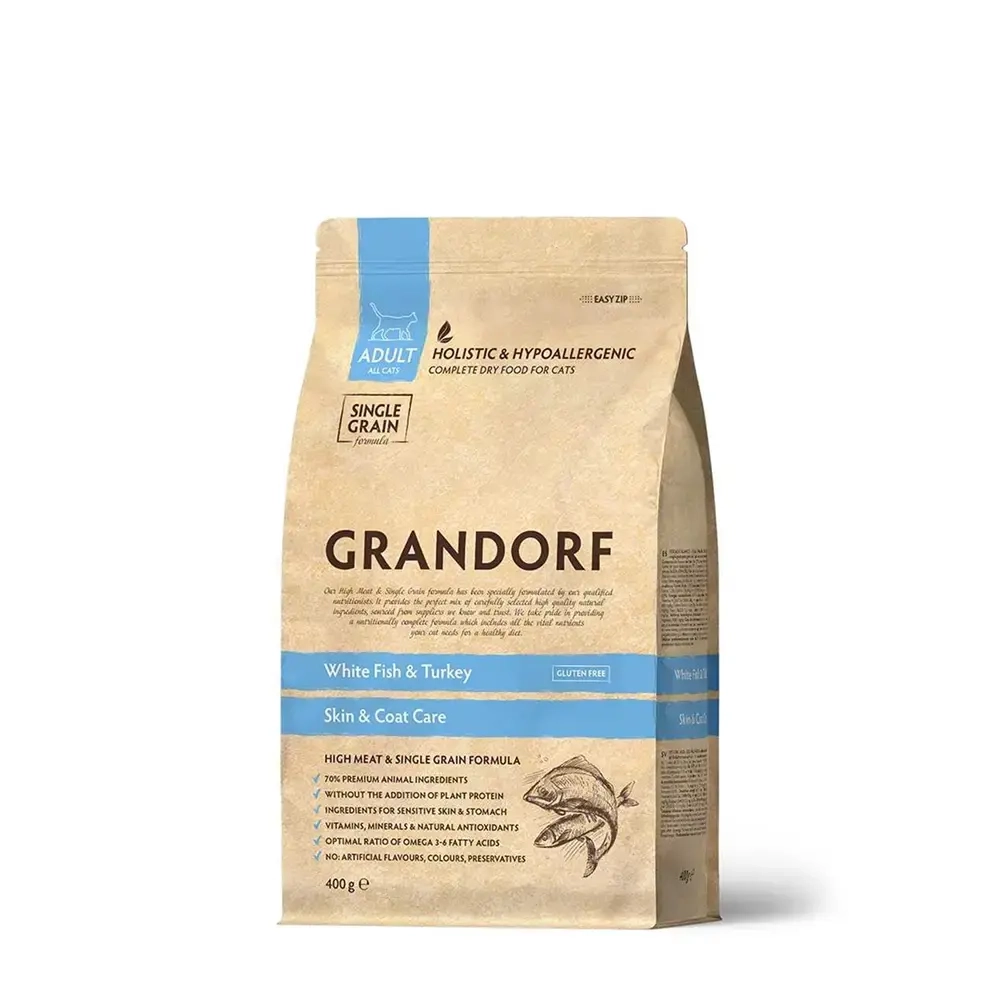 GRANDORF CAT White Fish&Turkey SKIN&CARE 2кг/400гр-900р