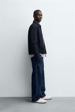 ZARA КУРТКА-РУБАШКА ИЗ ТКАНИ С РЕЛЬЕФОМ НА МОЛНИИ, МОРСКОЙ СИНИЙ