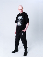 Футболка с принтом "Кот Баюн". Черная