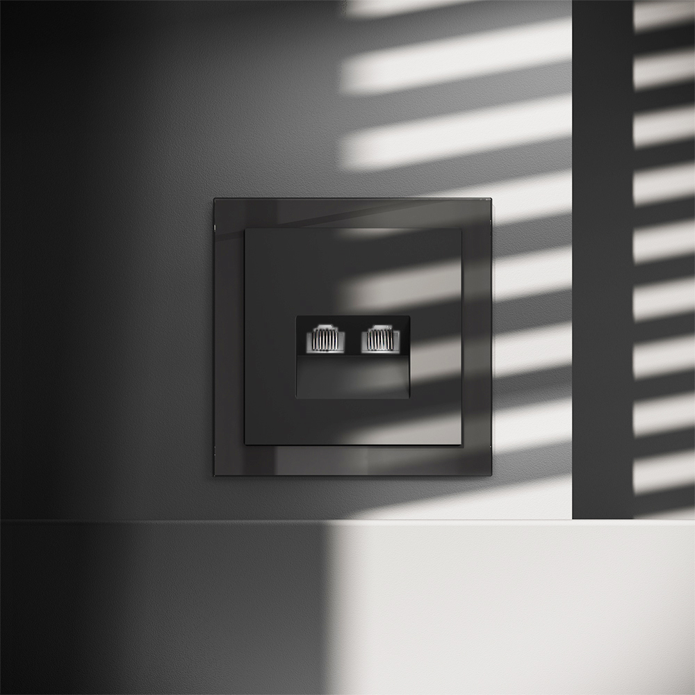 Розетка компьютерная встраиваемая VOLTUM S70 двойная RJ45+RJ45 кат.6, (черный матовый)