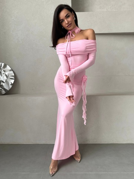 Женский костюм топ с юбкой воланы с розой розовый уценка M/L