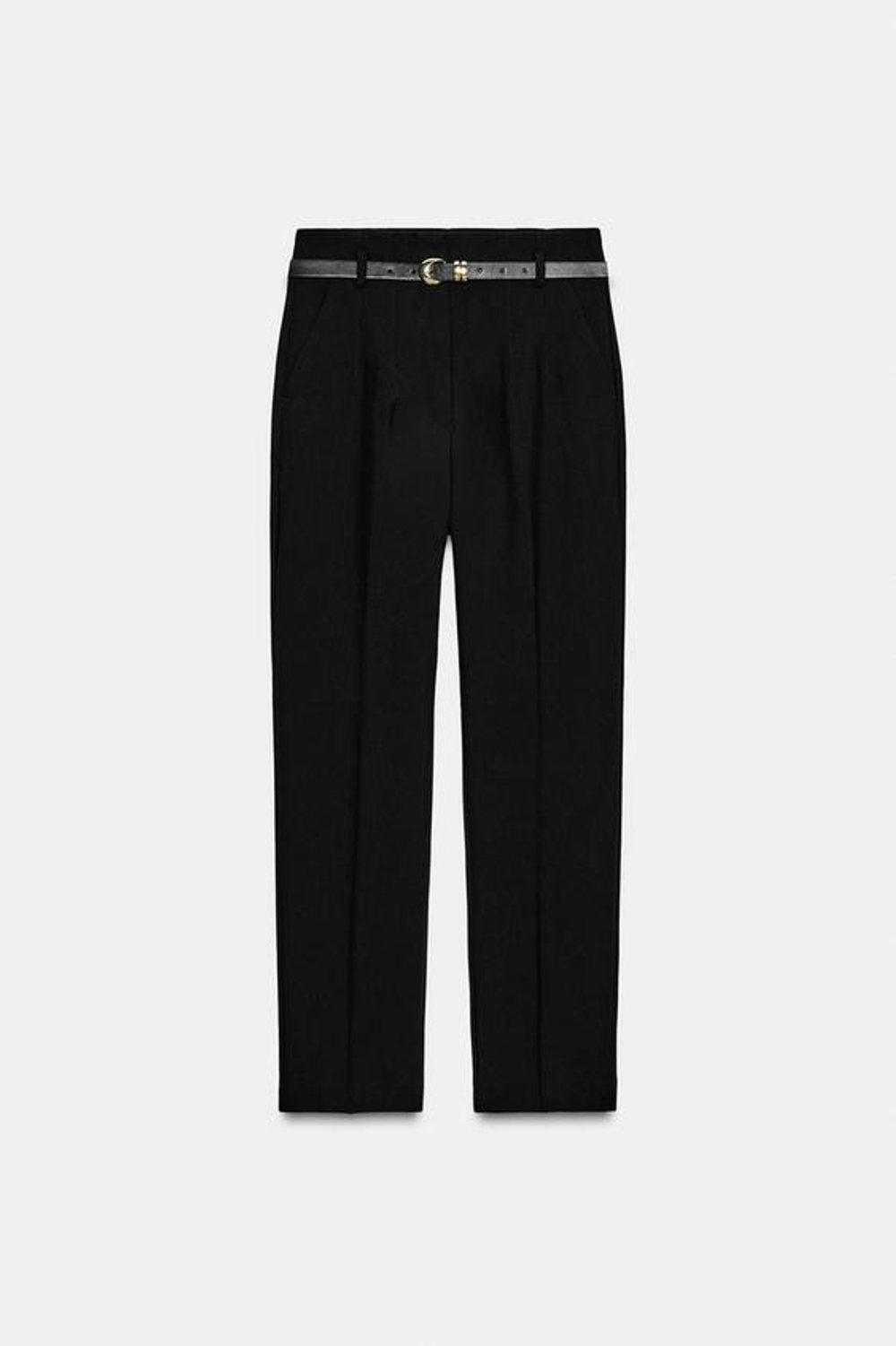 ZARA БРЮКИ С ВЫСОКОЙ ПОСАДКОЙ И РЕМНЕМ, ЧЕРНЫЙ