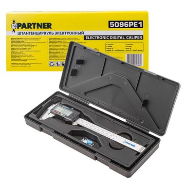 Штангенциркуль электронный (0-150мм, 0.01мм, внутр. ?, наруж. ? + глубиномер), в пластиковом футляре Partner PA-5096PE1