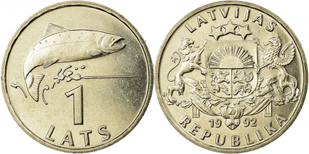 Латвия 1 лат, 1992 - 2008 Лосось XF