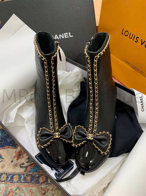 Женские ботинки Chanel черные с бантиком