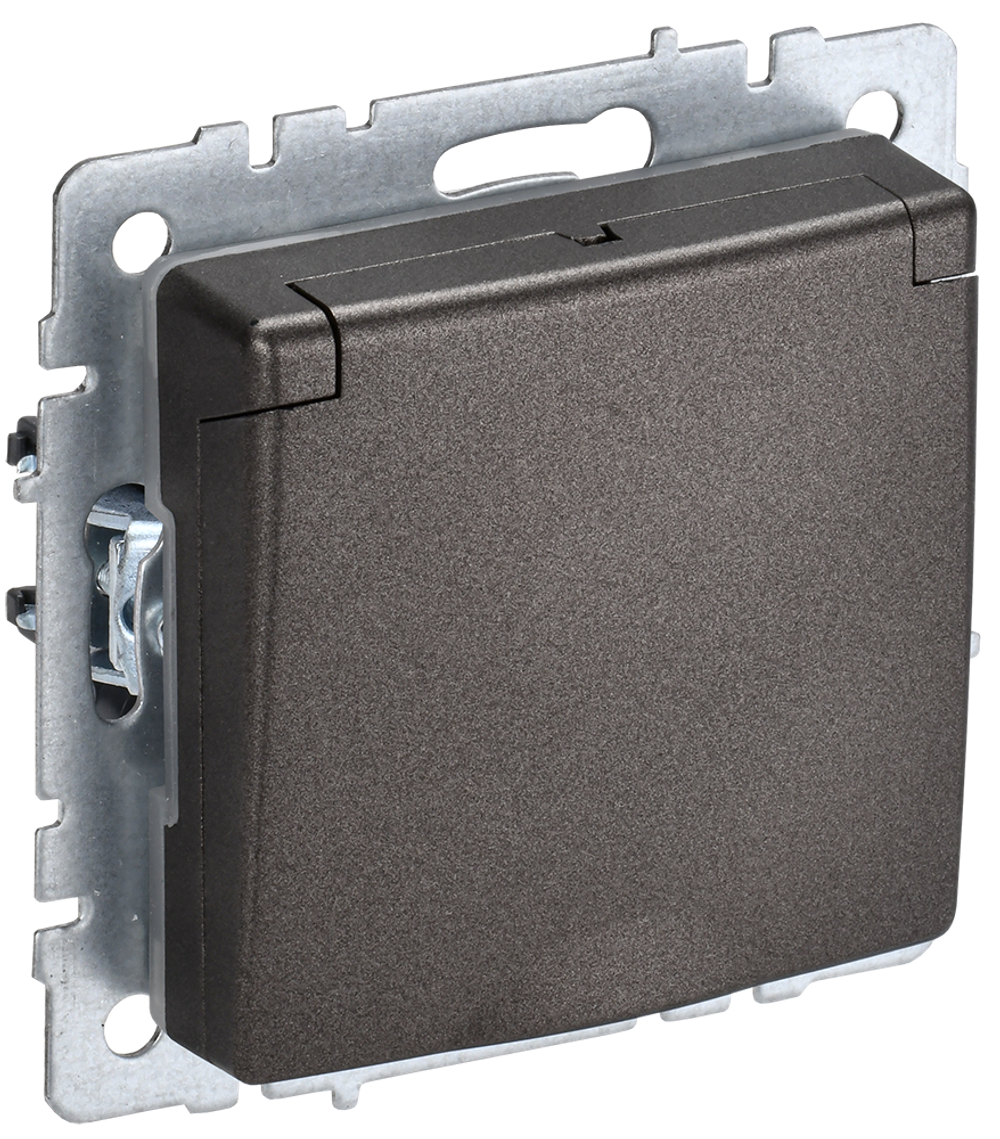 BRITE Розетка 1-местная с заземлением с защитными шторками и крышкой 16А IP20 РСбш10-3-БрТБ темная бронза IEK