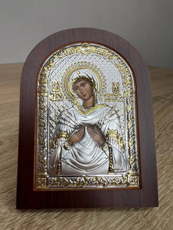 Семистрельная БМ, икона арочная, красное дерево, 60х75
